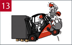 Overbelast de vorkheftruck nooit en breng ook geen extra gewichten aan op de heftruck.