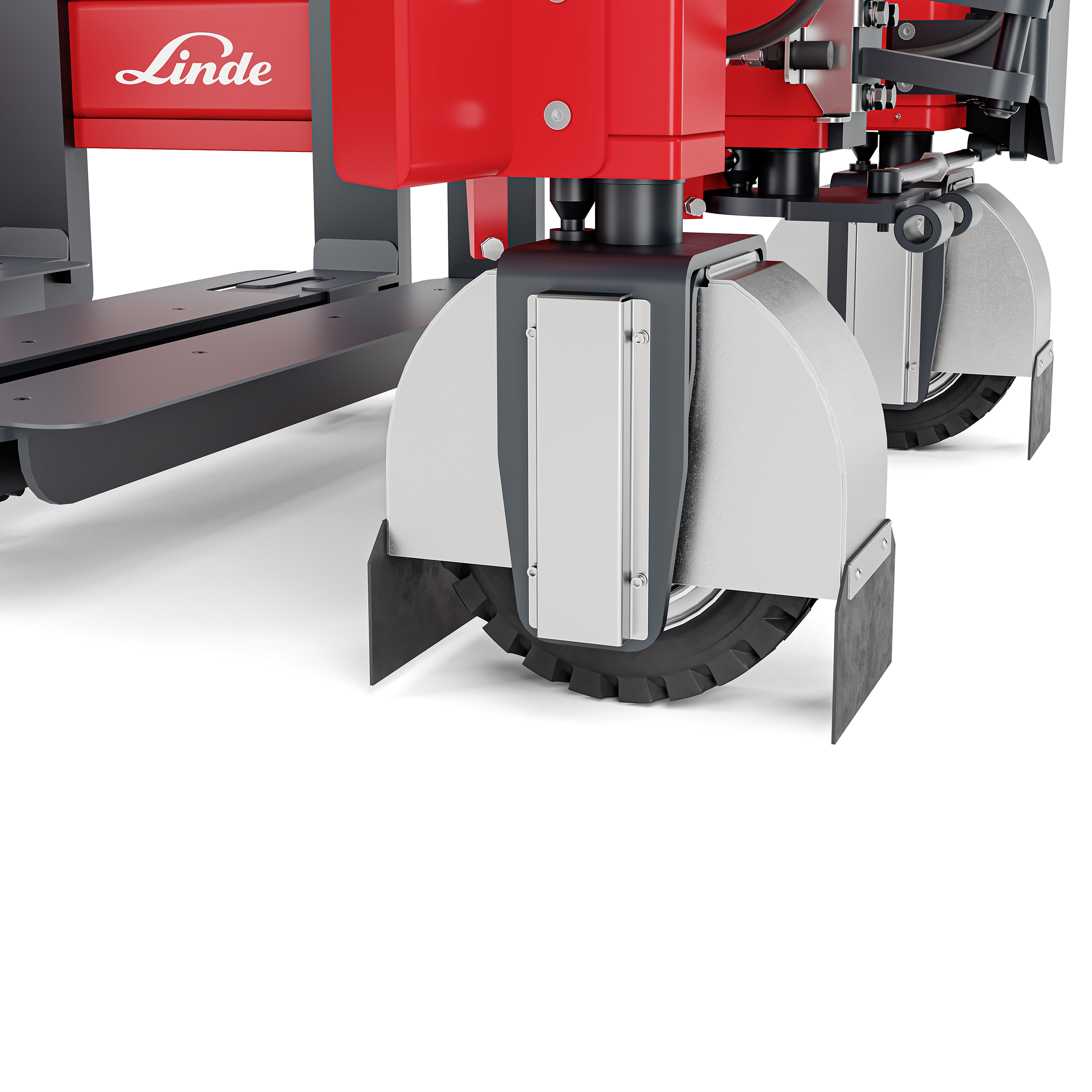 Spatlappen voor de banden van de Linde Logistieke trein